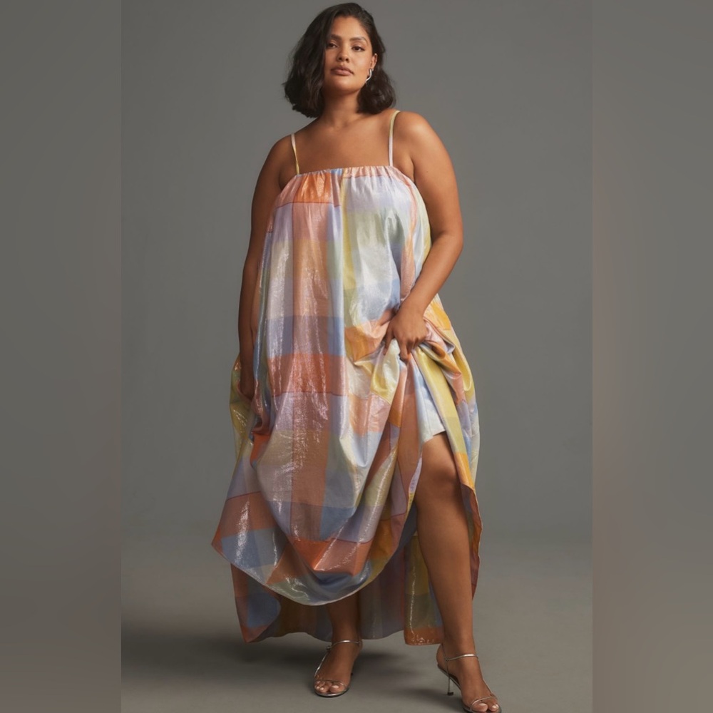 Anthropologie Shimmery Plaid Maxi Dress